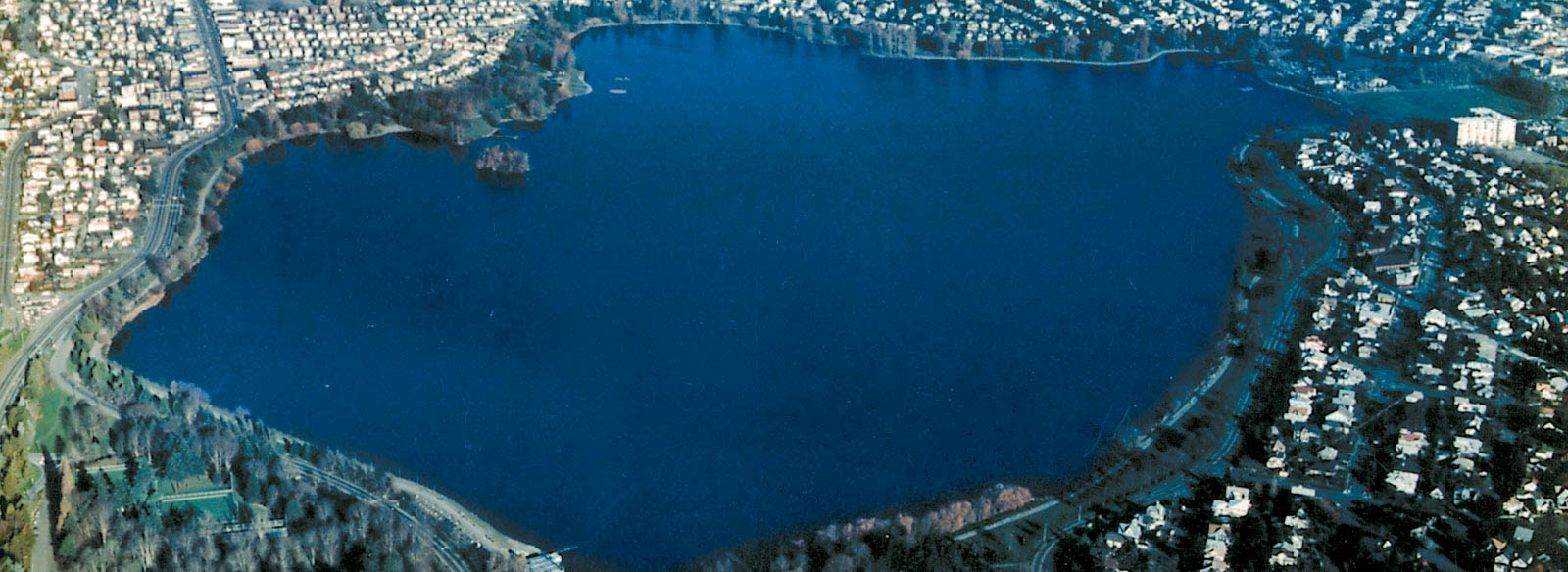 Aerial Shot of a Lake in Seattle, USA